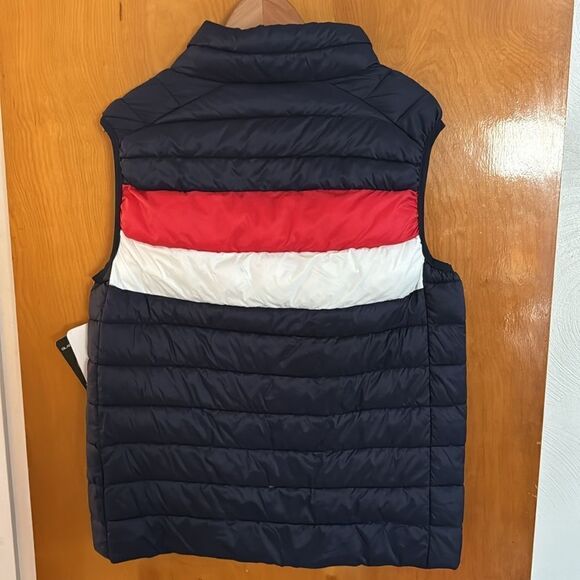 Reebok Puffer Vest Mens Medium Red White Blue Zip Pockets - Picture 2 of 4